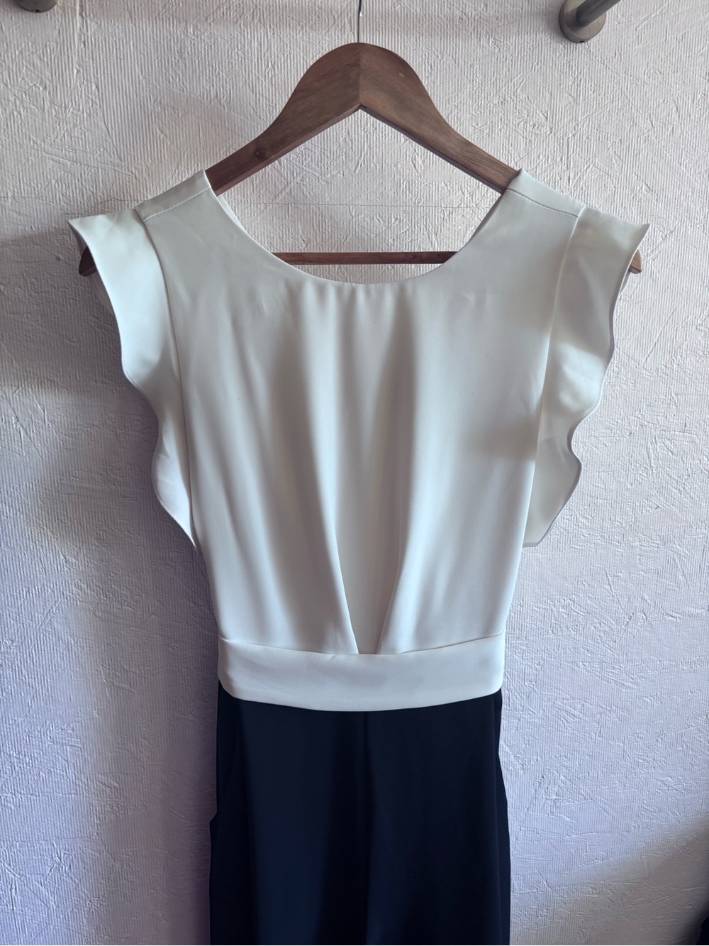 Phase Eight White Ruffle Navy Blue Belted Pocket Wide Leg Tailored Jumpsuit - Picture 6 of 16